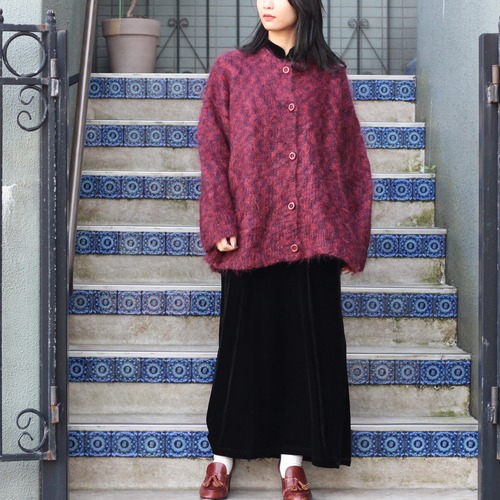 EU VINTAGE MOHAIR DESIGN KNIT CARDIGAN/ヨーロッパ古着モヘアデザインニットカーディガン