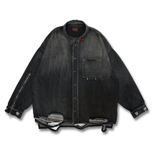 T.C.R DESTROYED OVERSIZED DENIM SHIRT - BLACK