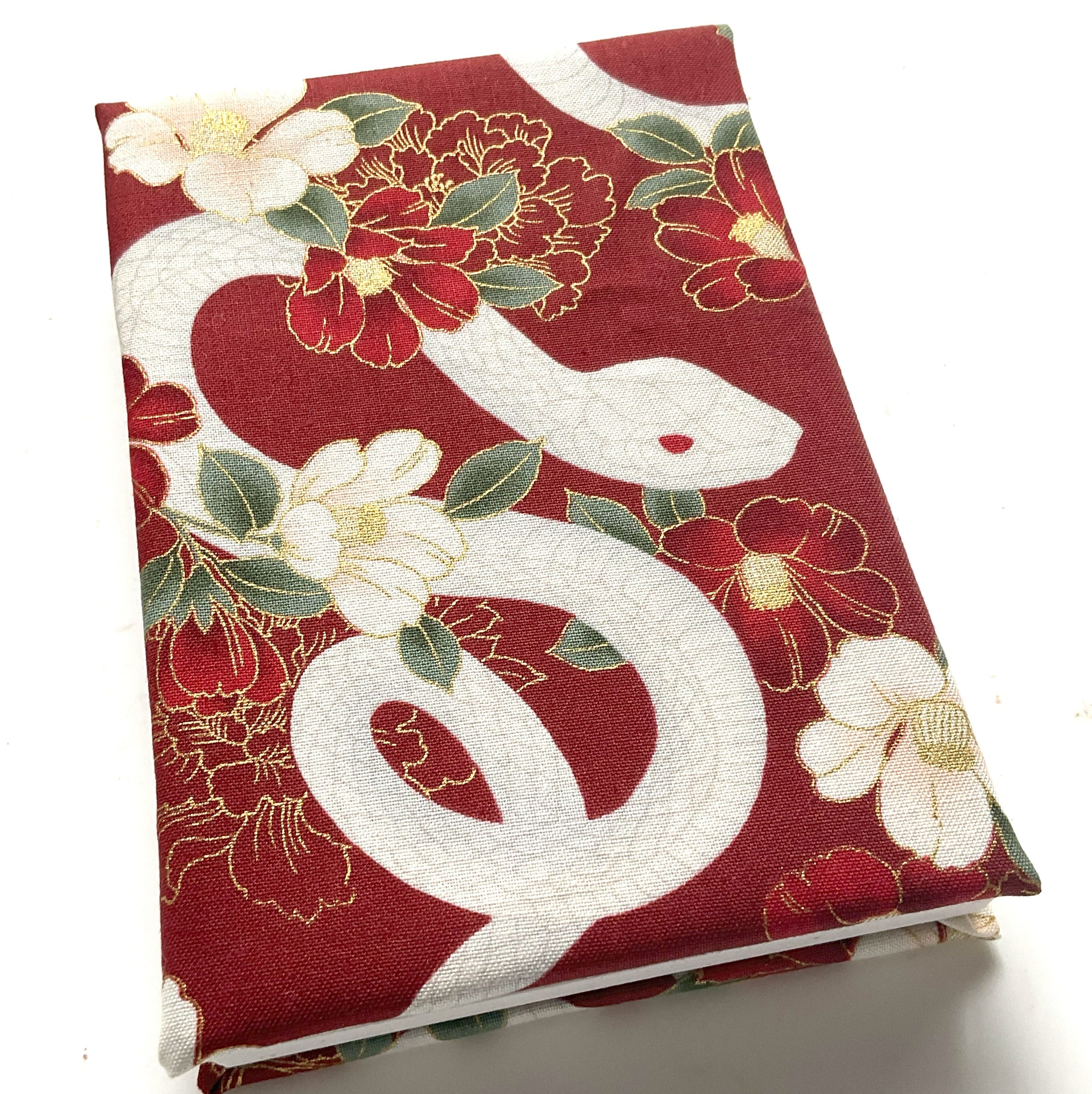 御朱印帳【布×木】「白蛇と椿/真紅」小判