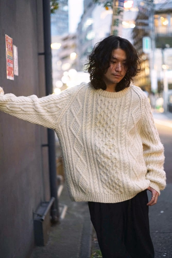 coco‼︎  vintage Alan knit sweater ＊ Vintage Handmade Alan Knit Fisherman [crana nanoknits] [1970s