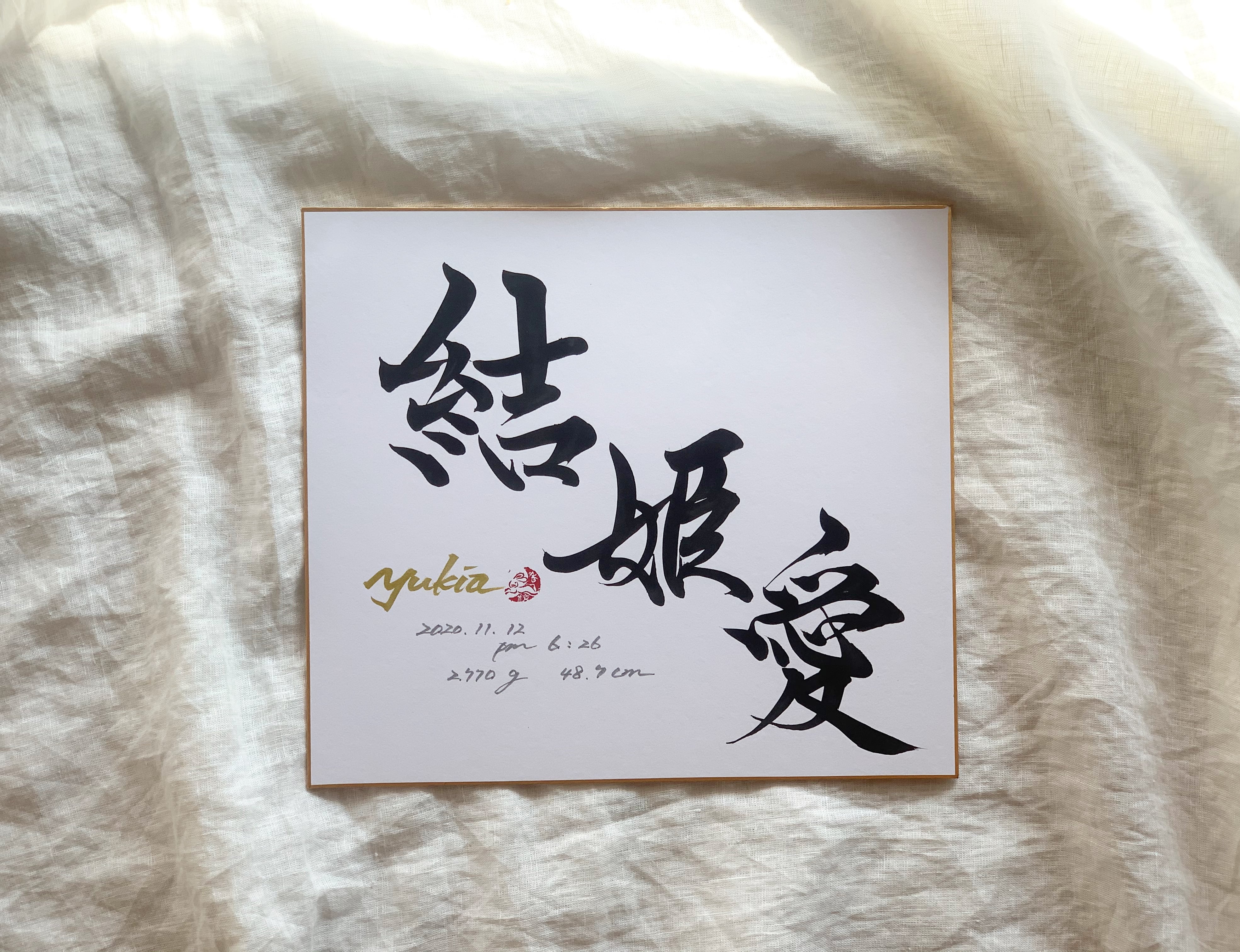 書道家が書くお名前アート書＊色紙額無し＊送料無料＊出産祝いに