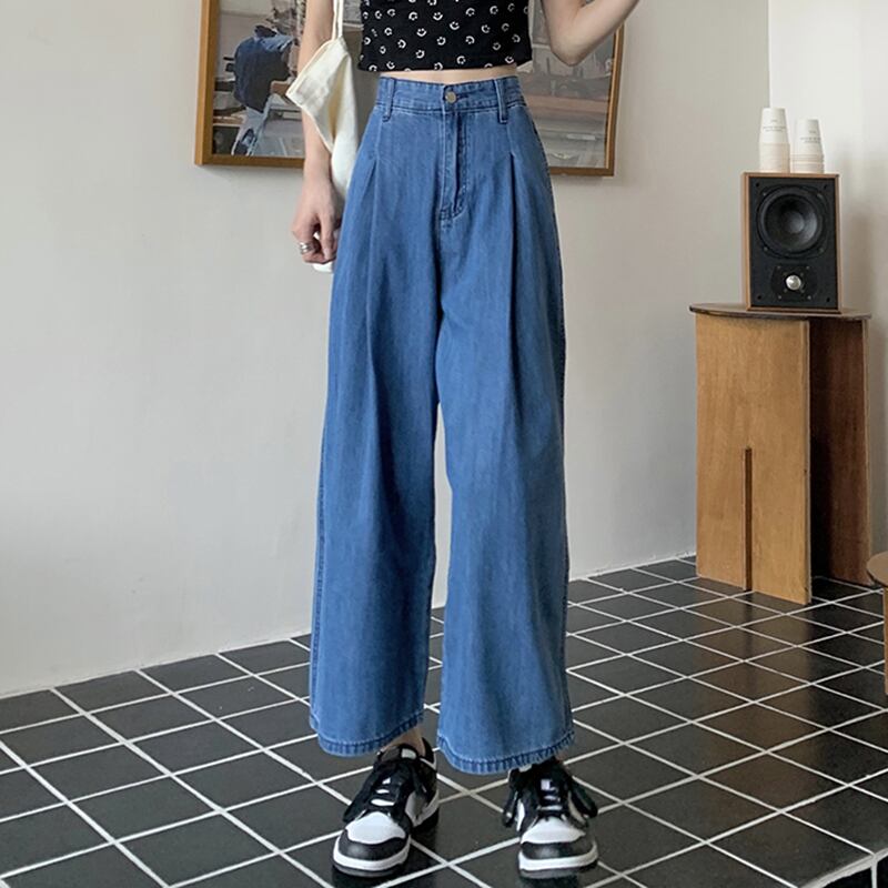 スタンダードハイウェストウェストスリムワイドレッグパンツ サマールーズジーンズ レトロ 夏物 ワイドパンツ YY-ファッション17248675212