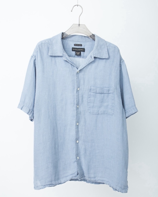 "BANANA REPUBLIC" all linen open collar short sleeve shirt