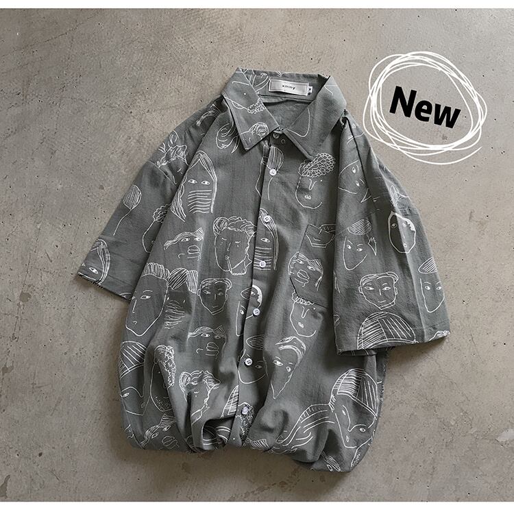 全3色 シャツ トップス 総柄 カジュアル 半袖 おしゃれ シンプル