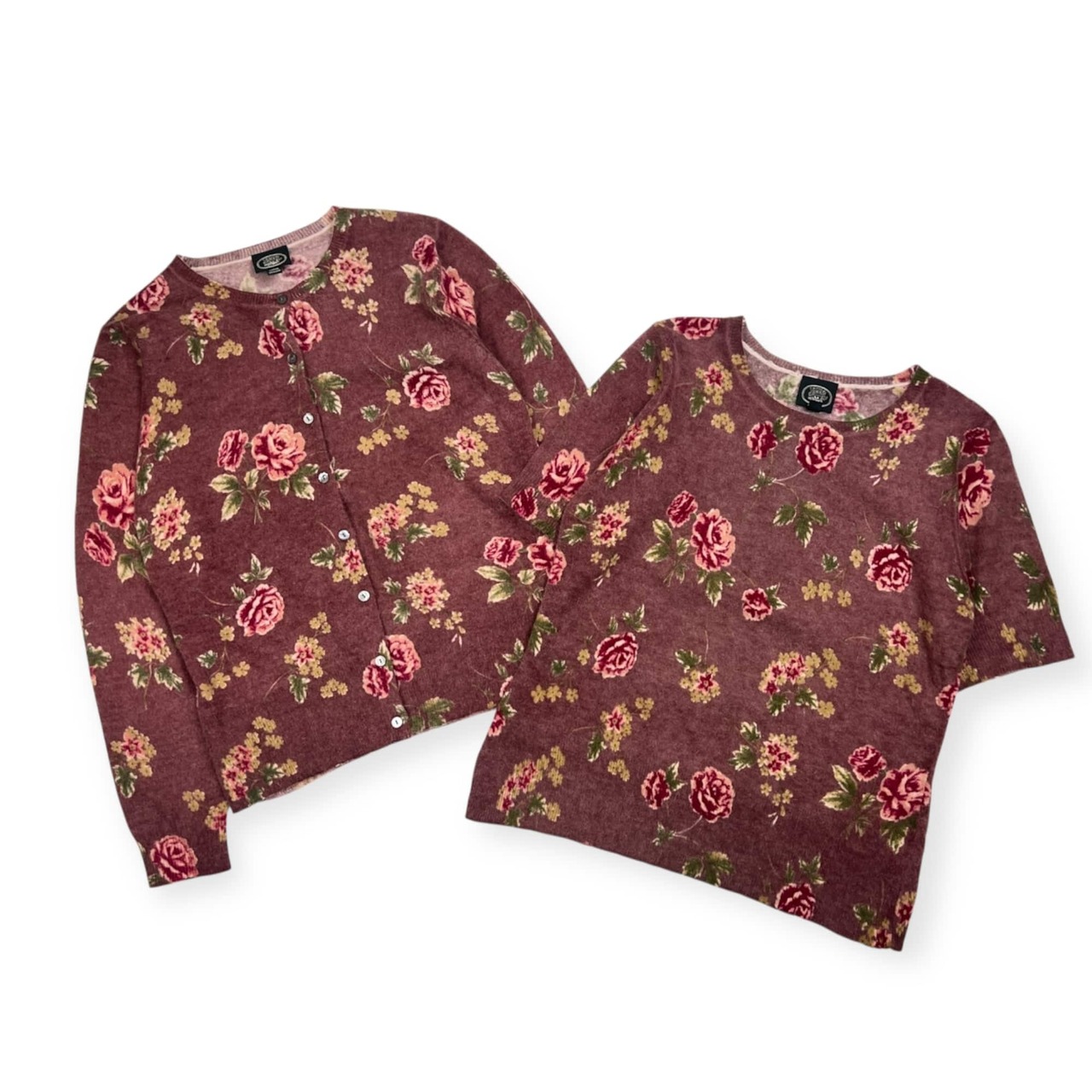 アンサンブル Laura Ashley ローラアシュレイ 羊毛 アンゴラ混 バラ 長袖 ニット カーディガン 半袖 セーター L/くすみパープル系 レディース