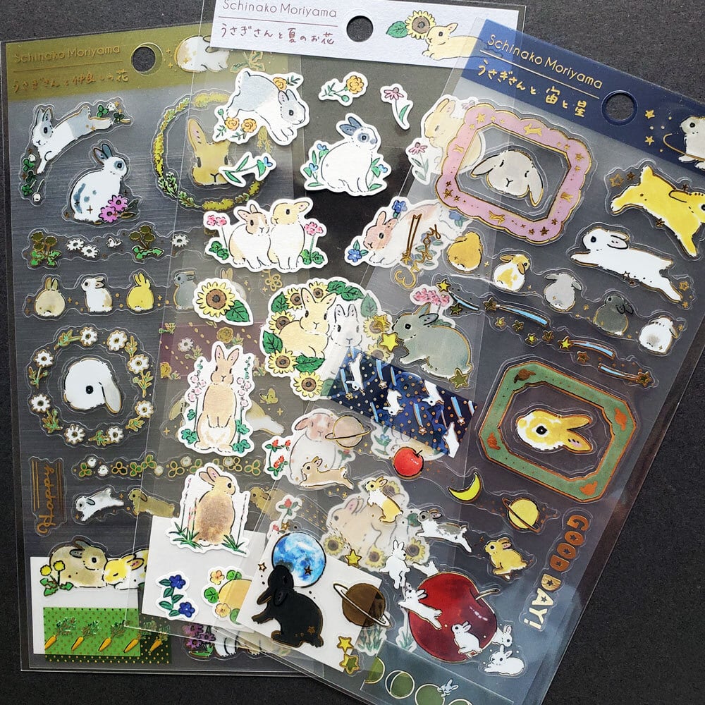 森山しなこ ペーパーシール うさぎさんと夏のお花 パープル | 文具雑貨