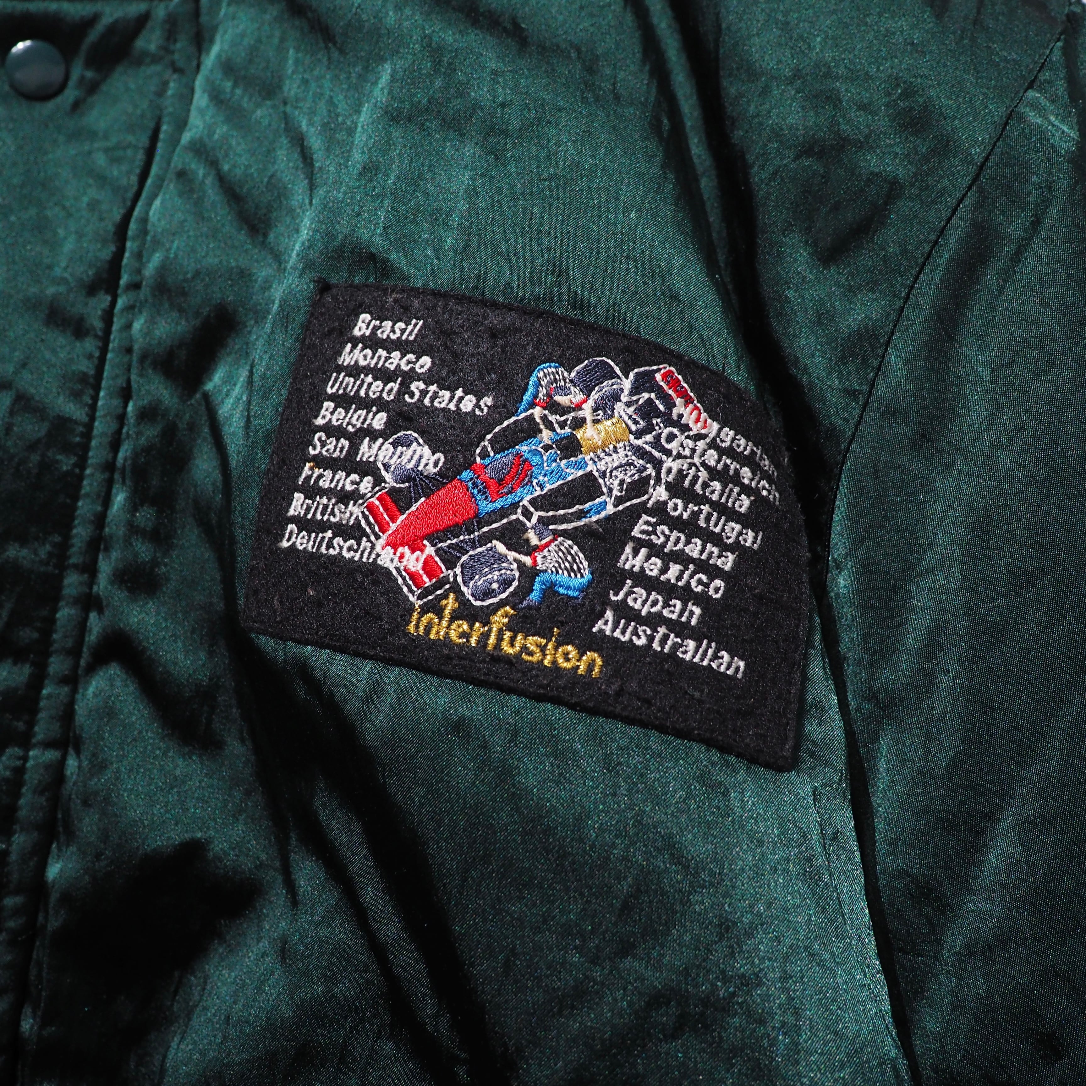 1980 - 90s " INTER FUSION " Beautiful Green × Pop Lining vintage Racing Blouson