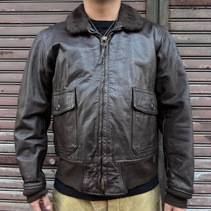 70s 米軍実物 US NAVY G-1 フライトジャケット MIL-J-7823D(WP) STAR SPORTSWEAR ゴートスキン SIZE 44 ブラウン ミリタリー