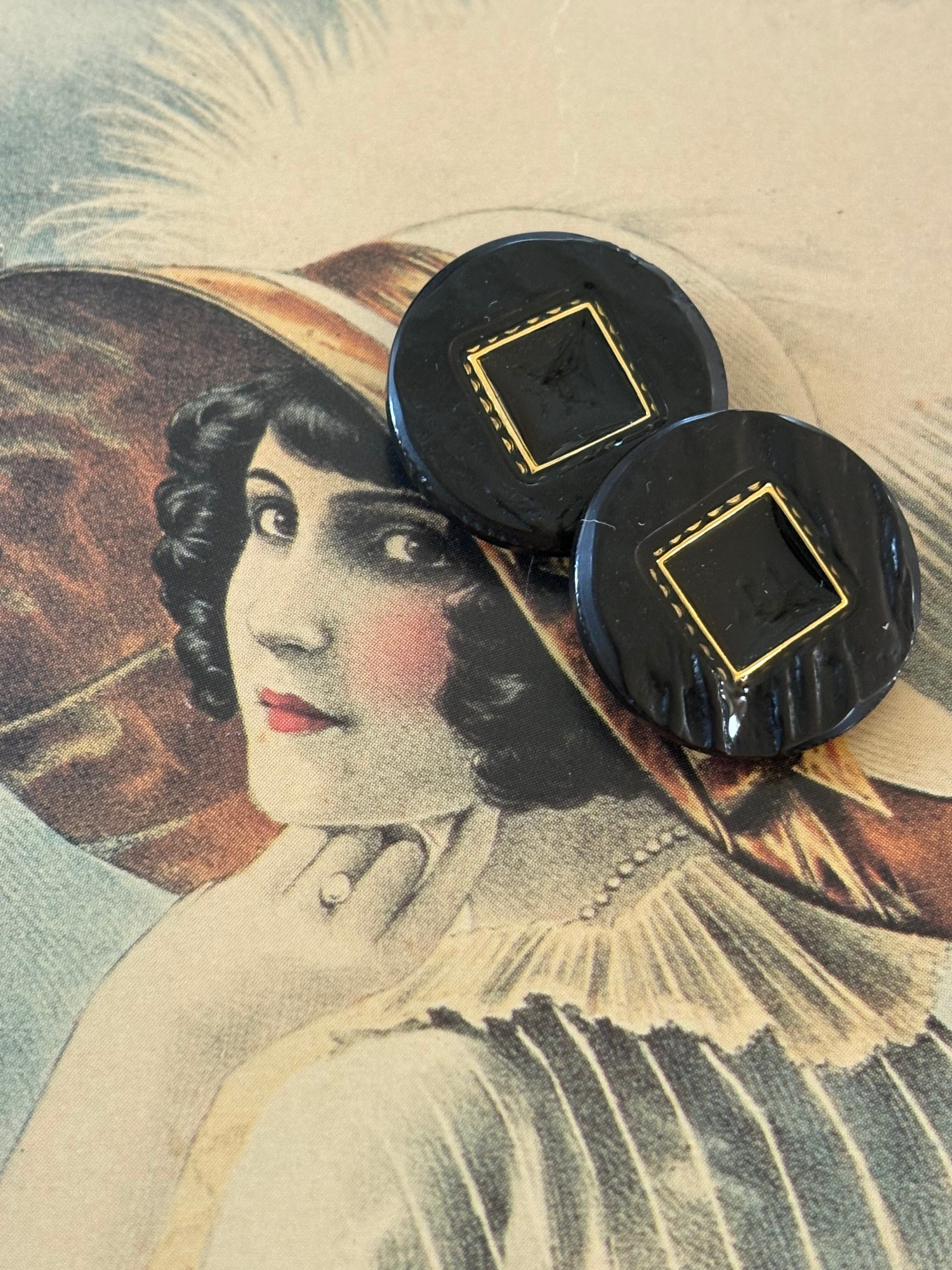 Japanese Vintage ボタン 20mm ブラック×ゴールド ウッド調 昭和レトロ アクセサリーパーツ 装飾材 カルトナージュ