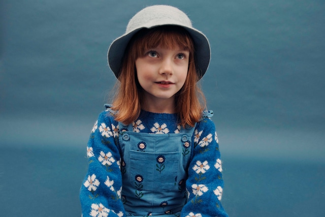 【Emile et Ida】Blue daisy velvet overalls