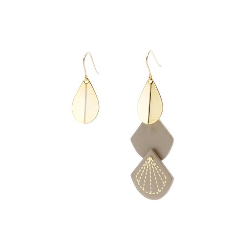 Leather & Metal Hooks - Teardrop Shape Beige