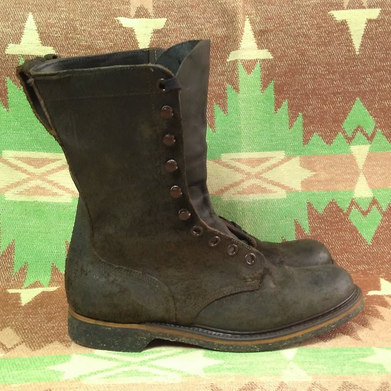 50s HERMAN Rough-Out Black Leather Military Boots （8 1/2 D