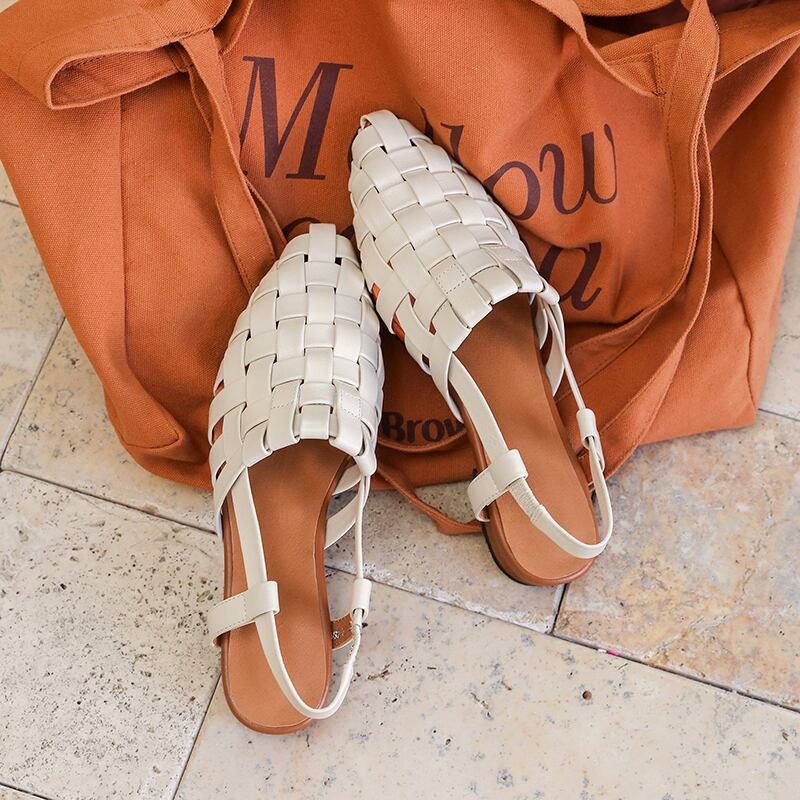 快適感編み込みデザインサンダル本革靴フラットシューズ内外全革疲れ