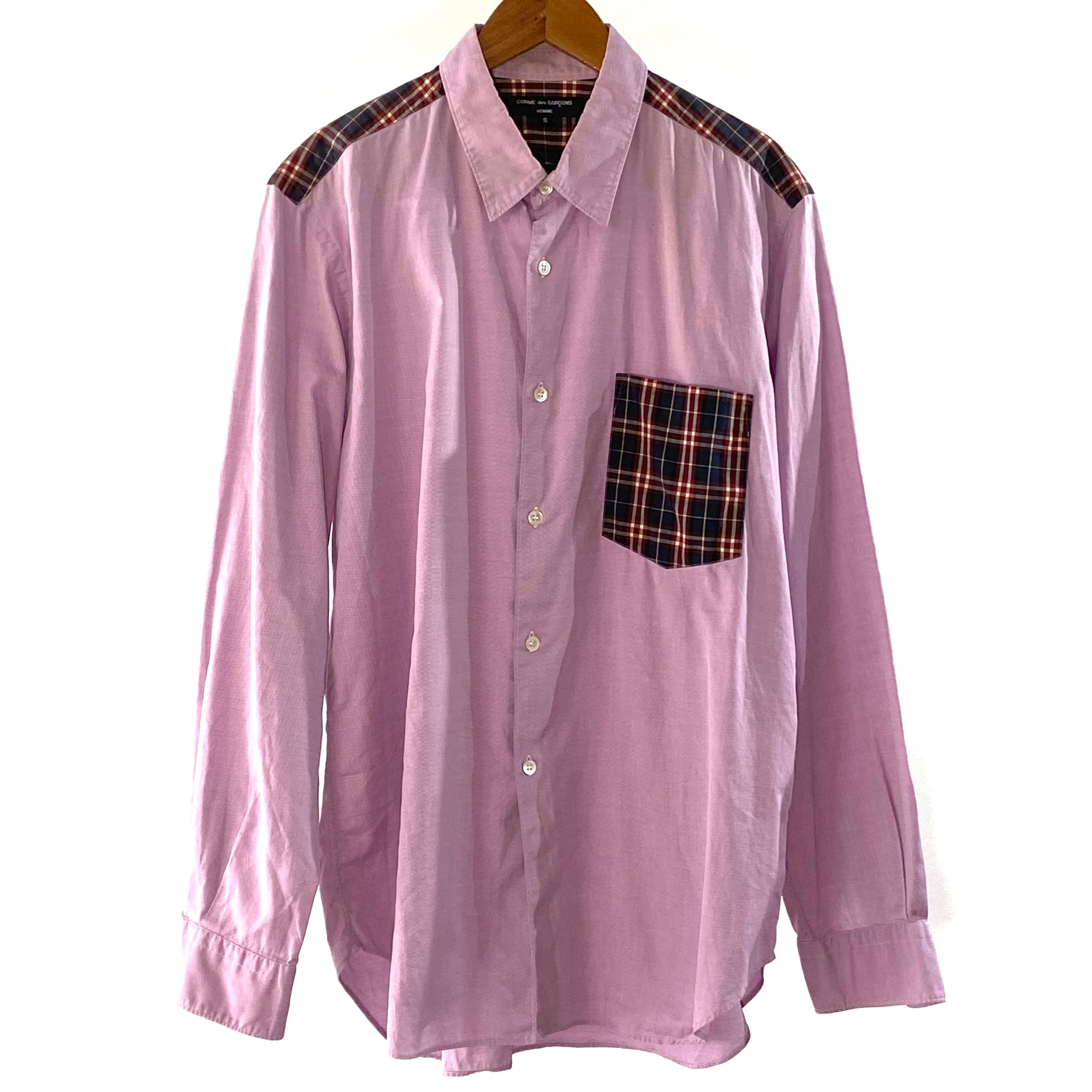 Comme des Garcons Homme Long Sleeve Shirts Pink Patch Work / コムデギャルソン 長袖シャツ ピンク パッチワーク