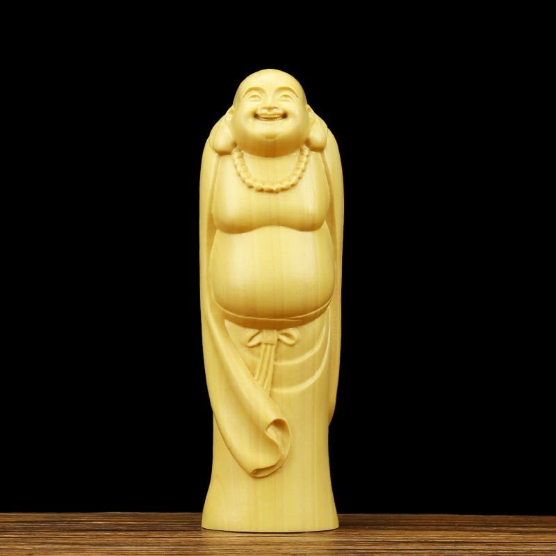 弥勒菩薩像 菩薩像 神様 仏 置物 オブジェ 木製 ブラウン 縁起物 風水