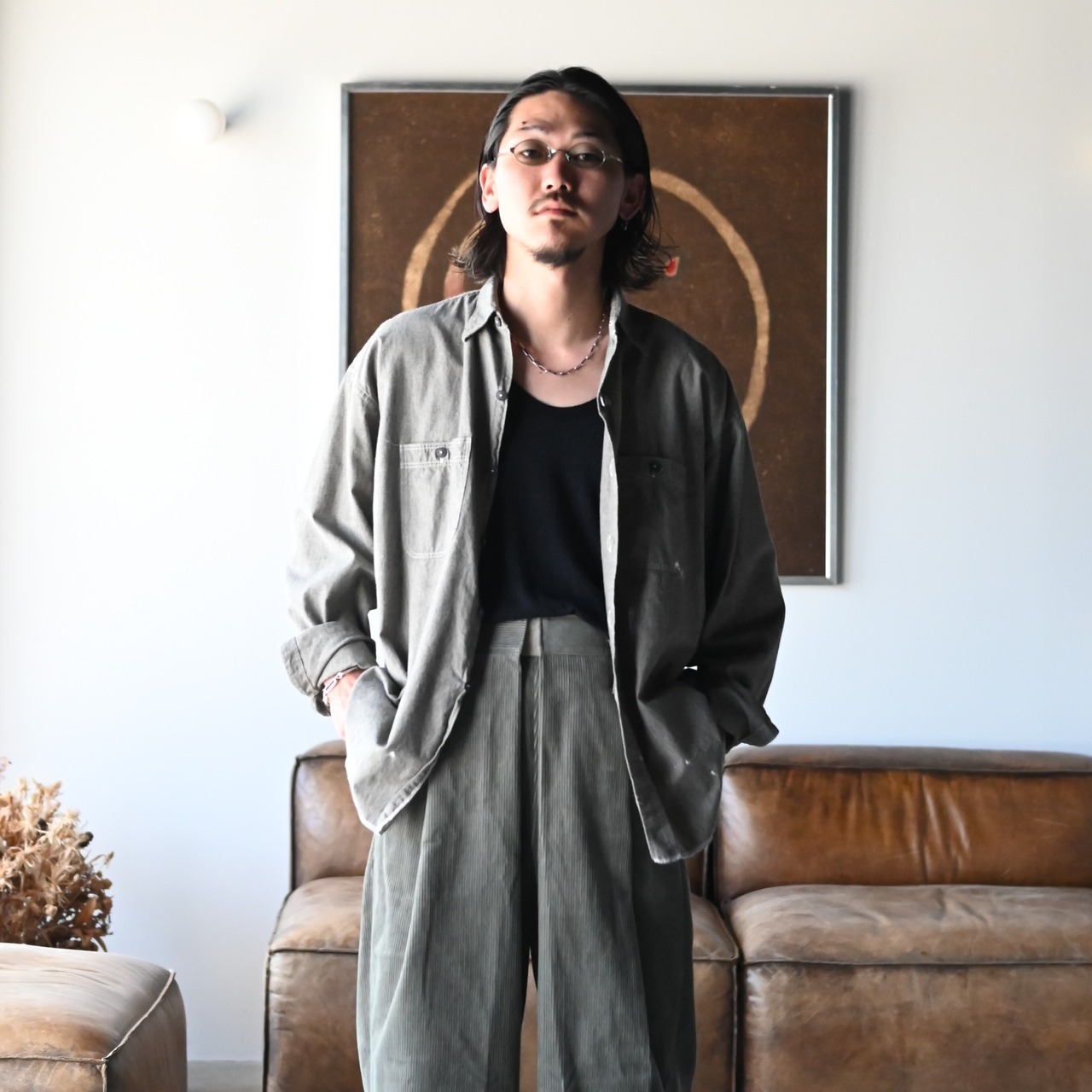 LEH(レー)コーデュロイラップワイドスラックスコーディネート②