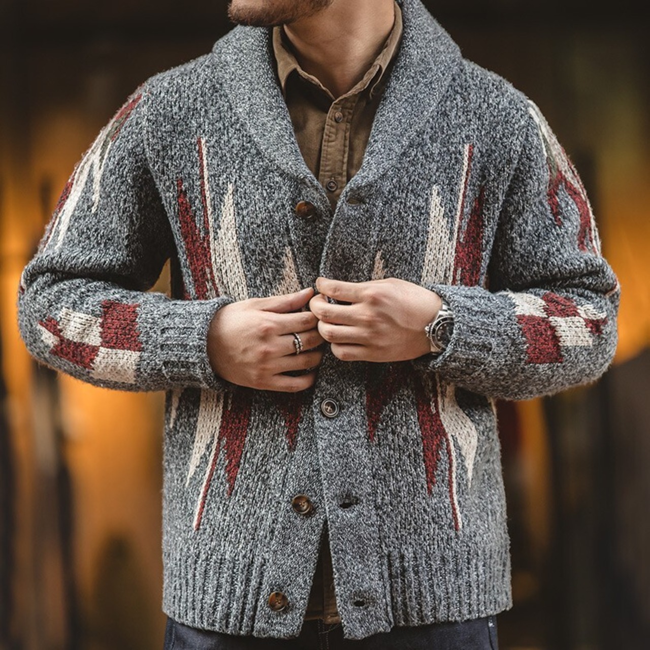 Geometric Knitted Cardigan Sweater / ジオメトリック ニット カーディガン セーター