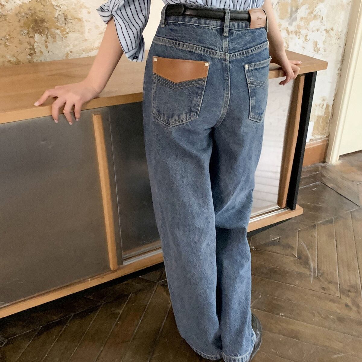 high waist loose straight jeans | Erz 