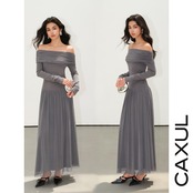 Off Shoulder Tulle Long Dress / 2color