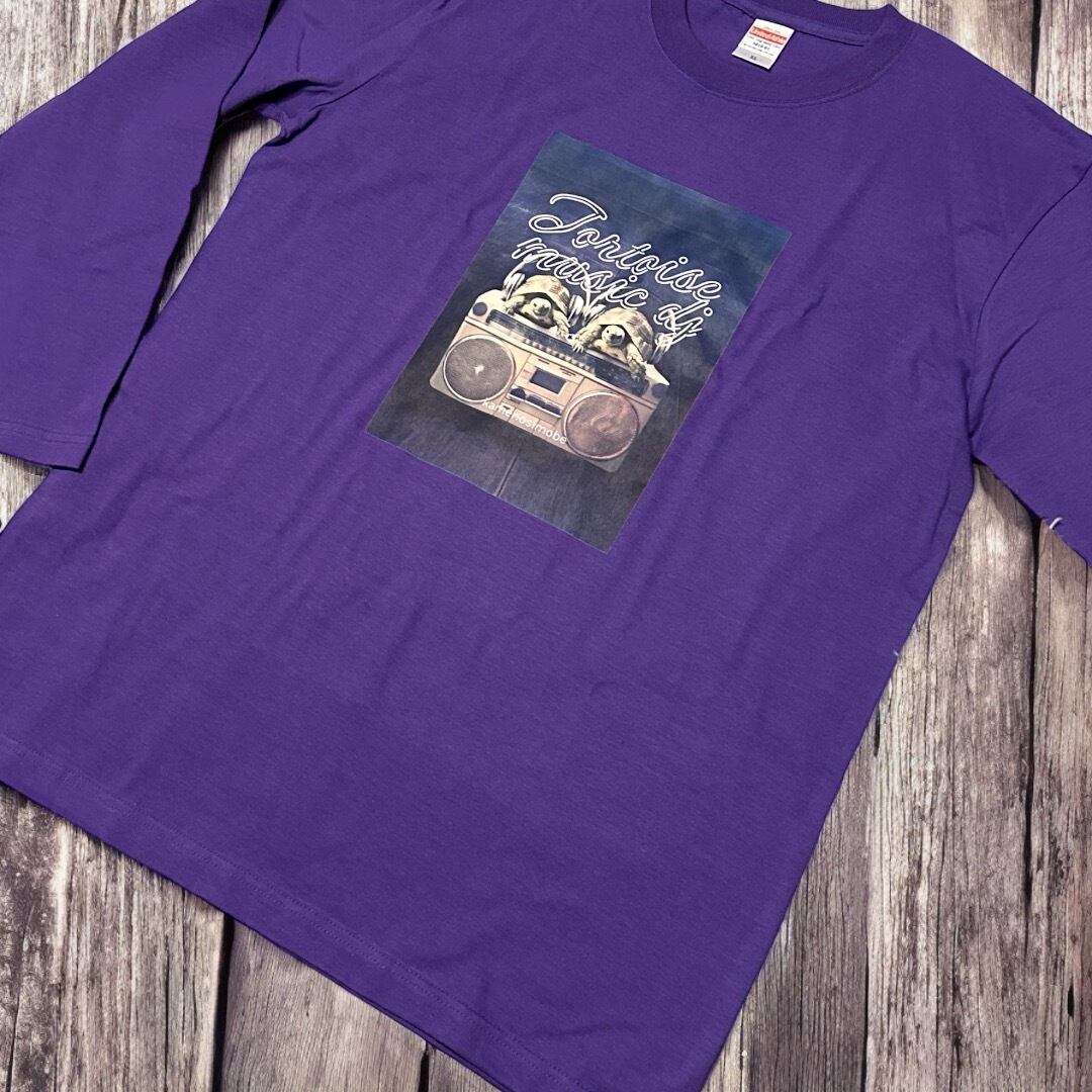 ラジカセと2カメロングスリーブTシャツXL紫/亀オリジナルプリントロンT