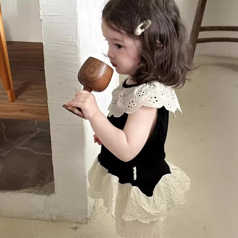 【BABY&KID】2024夏新作 レースノースリーブシャツ パンツ