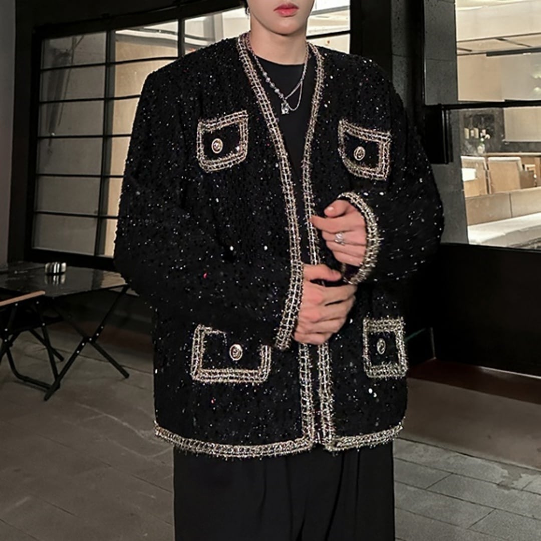 ラメデザイン ツイードジャケット D11212 | 韓国メンズファッション