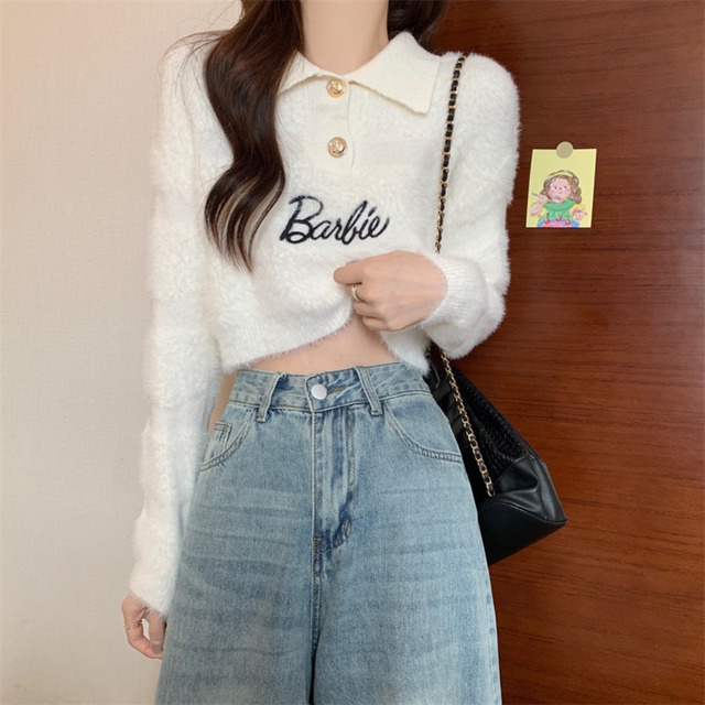 ボーダー Barbieロゴ ショートトップス (4color)
