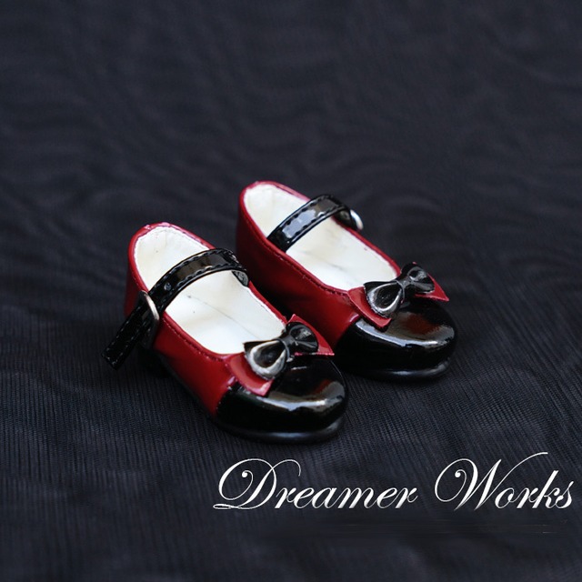 ドール用お靴 MSDサイズ人形用 黒赤 蝶結び つなぎ合わせるタイプ/DWS 
