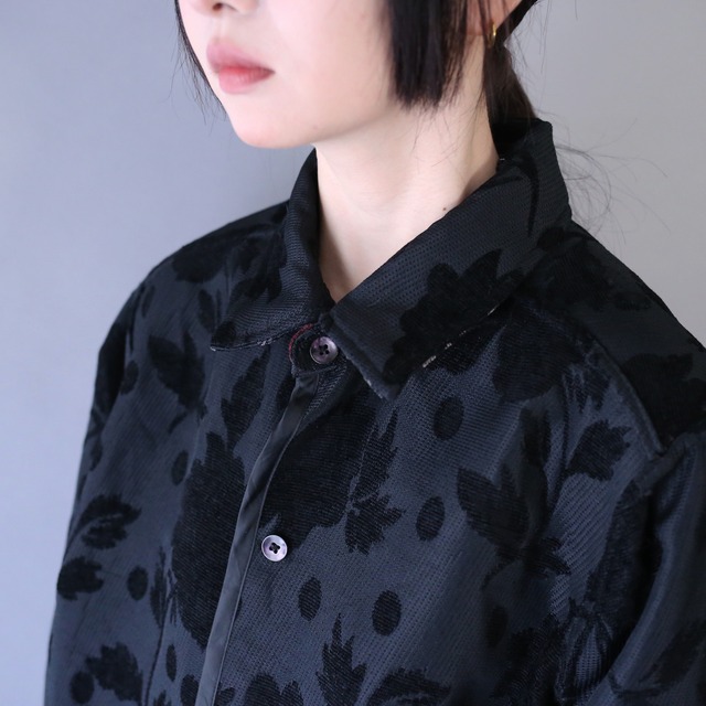 "reversible" dark coloring flower pattern chenille weave jacket