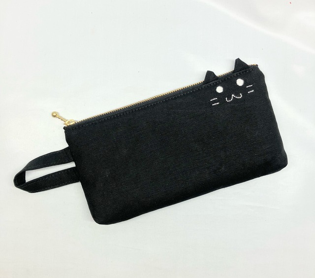 ペンケース　黒猫　持ち手付き｜とりさん工房ーかわいいハンドメイドポーチ