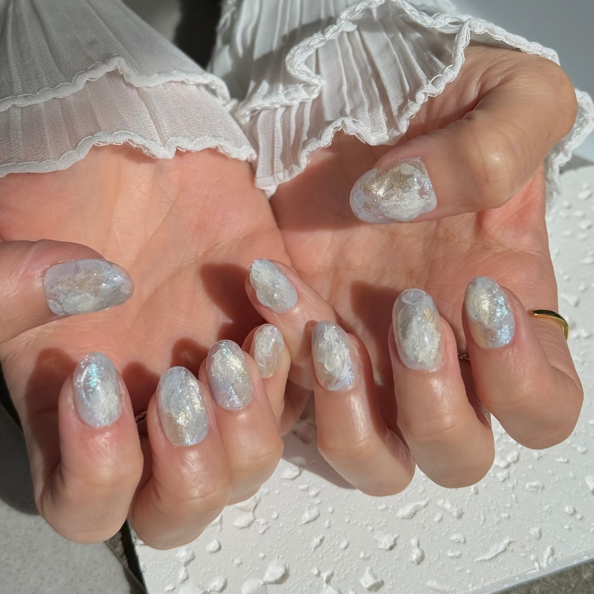 No.409 シルバー ネイルチップ 氷ネイル マグネット インク ぷっくり