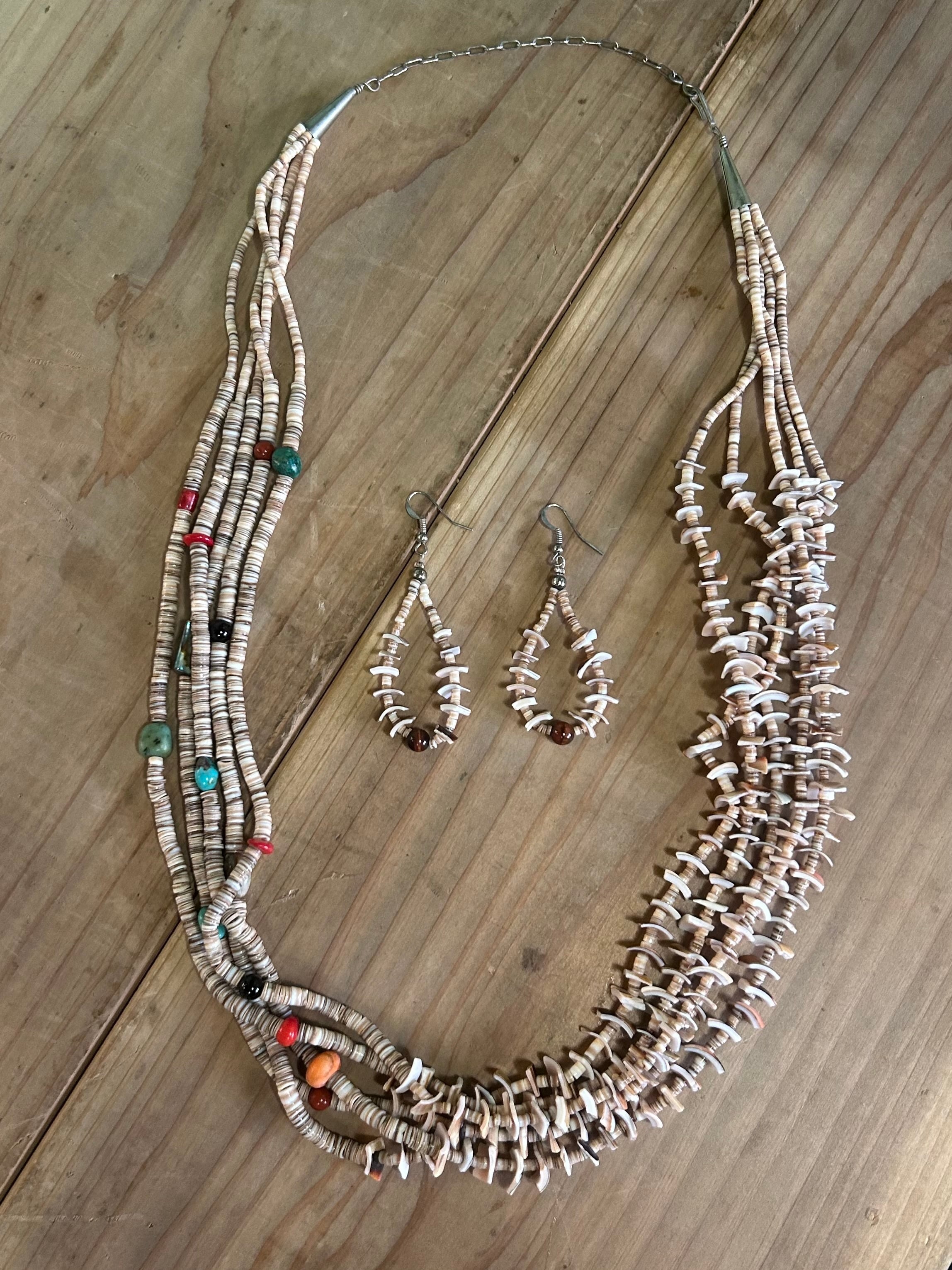 SANTO DOMINGO SHELL&TURQUOISE BEAD NECKLACE&EARRING