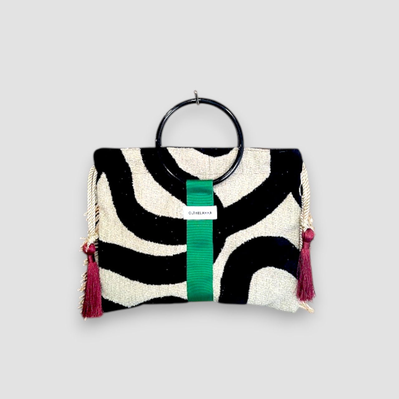 Wave Velvet Ring Bag-Green×Bordeaux