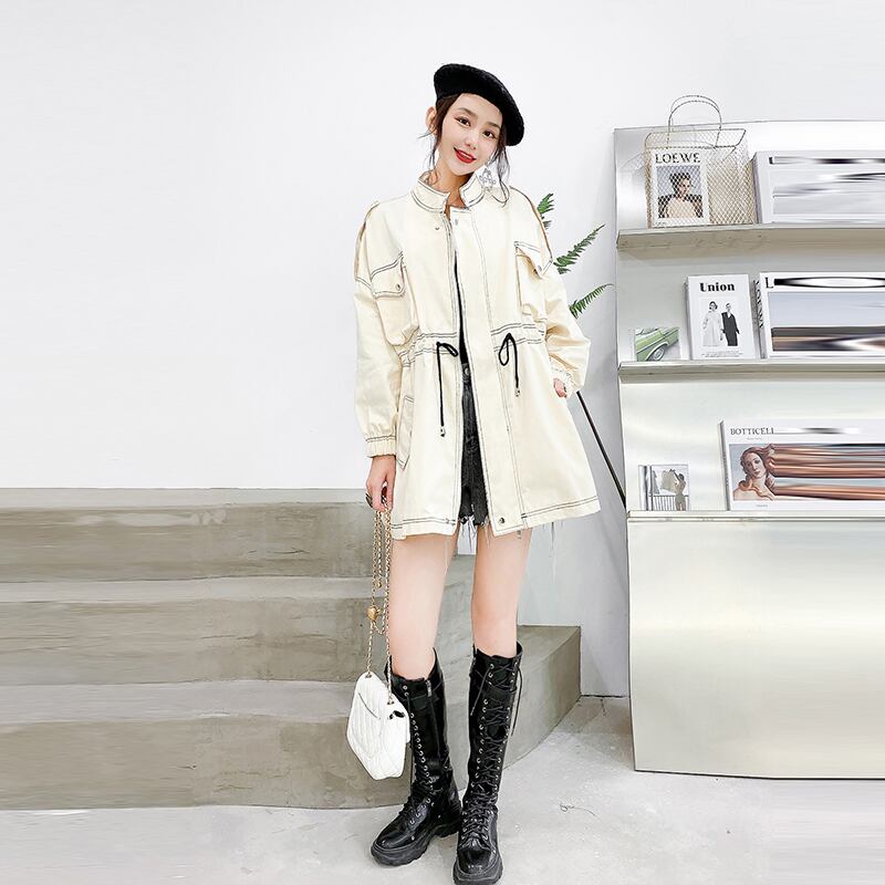 2020ミドル丈ラージサイズミートカバーコートウエスタンスタイルルーズカジュアルファッションウエストトレンチコートレディース秋のトレンド ミックスインファッション47807525374