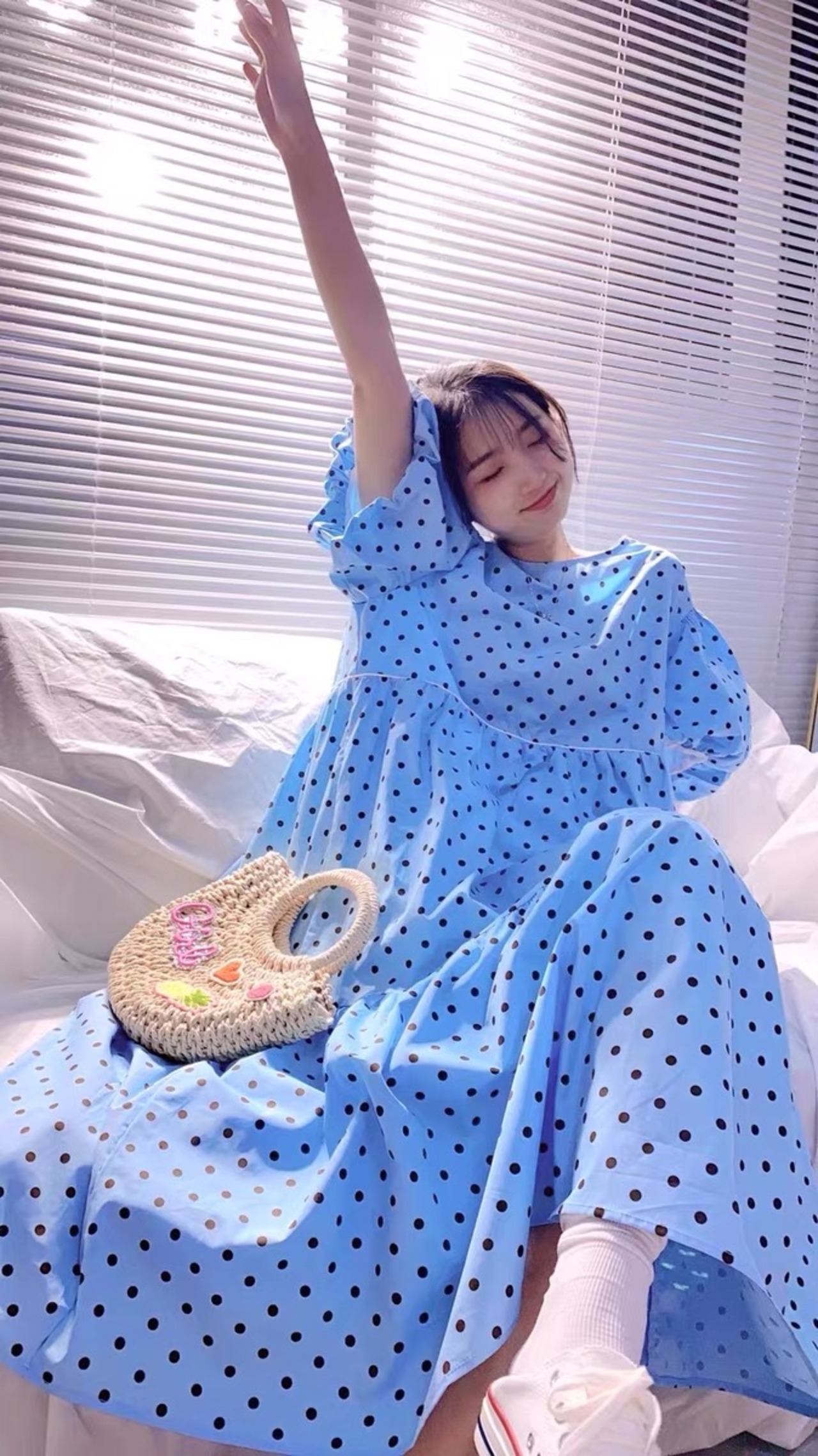 水色 水玉 ドット ワンピース ゆったり マタニティ | LOVEYsmileSHOP