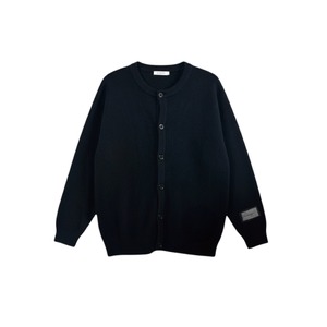 drowsy..LEATHER PATCH CREW NECK CARDIGAN / 25AW / BK