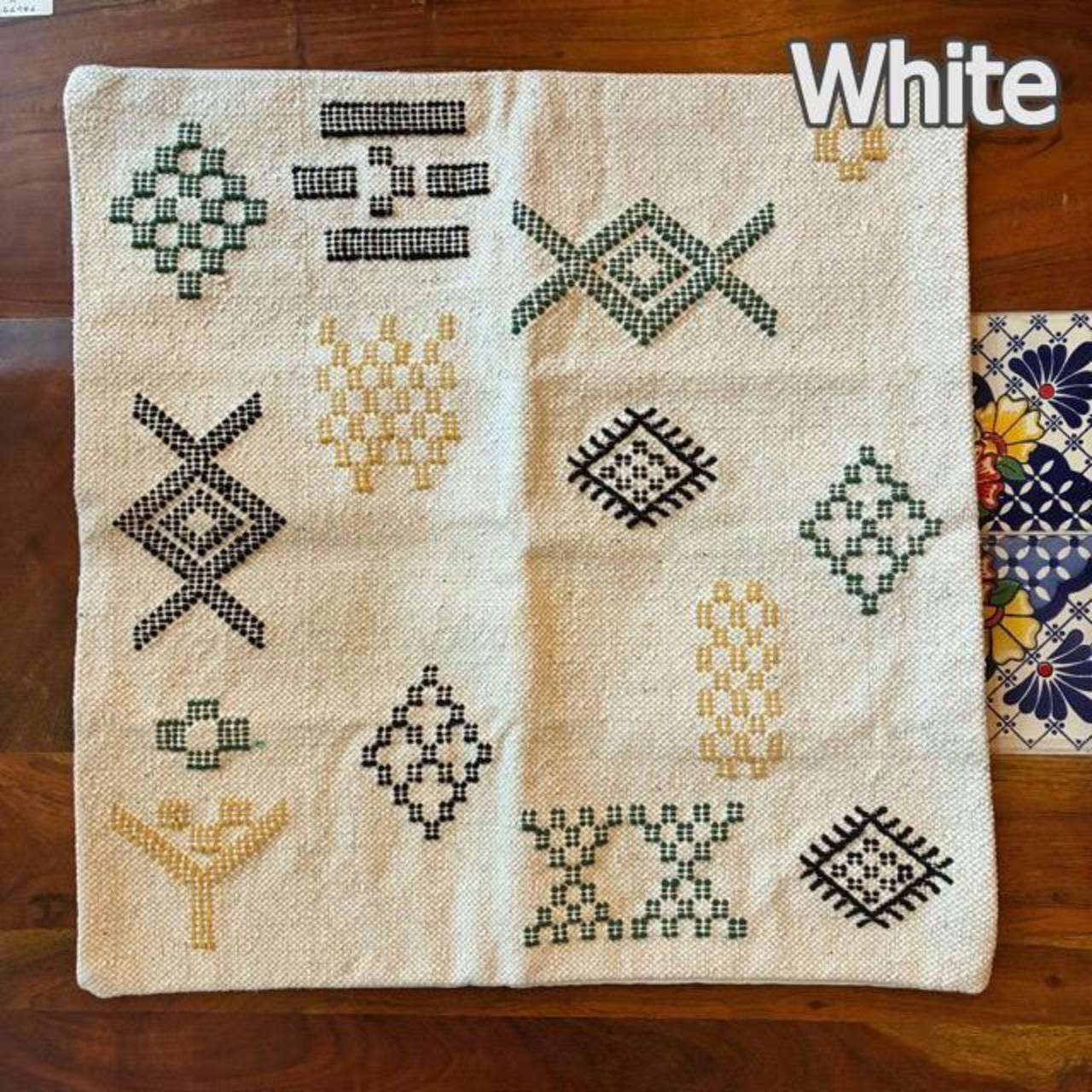 India Hand woven cushion cover　45×45cm 2type　インド　手織りのクッションカバー　全2種　ホワイト　ナチュラル　トライバル　民族　メール便　