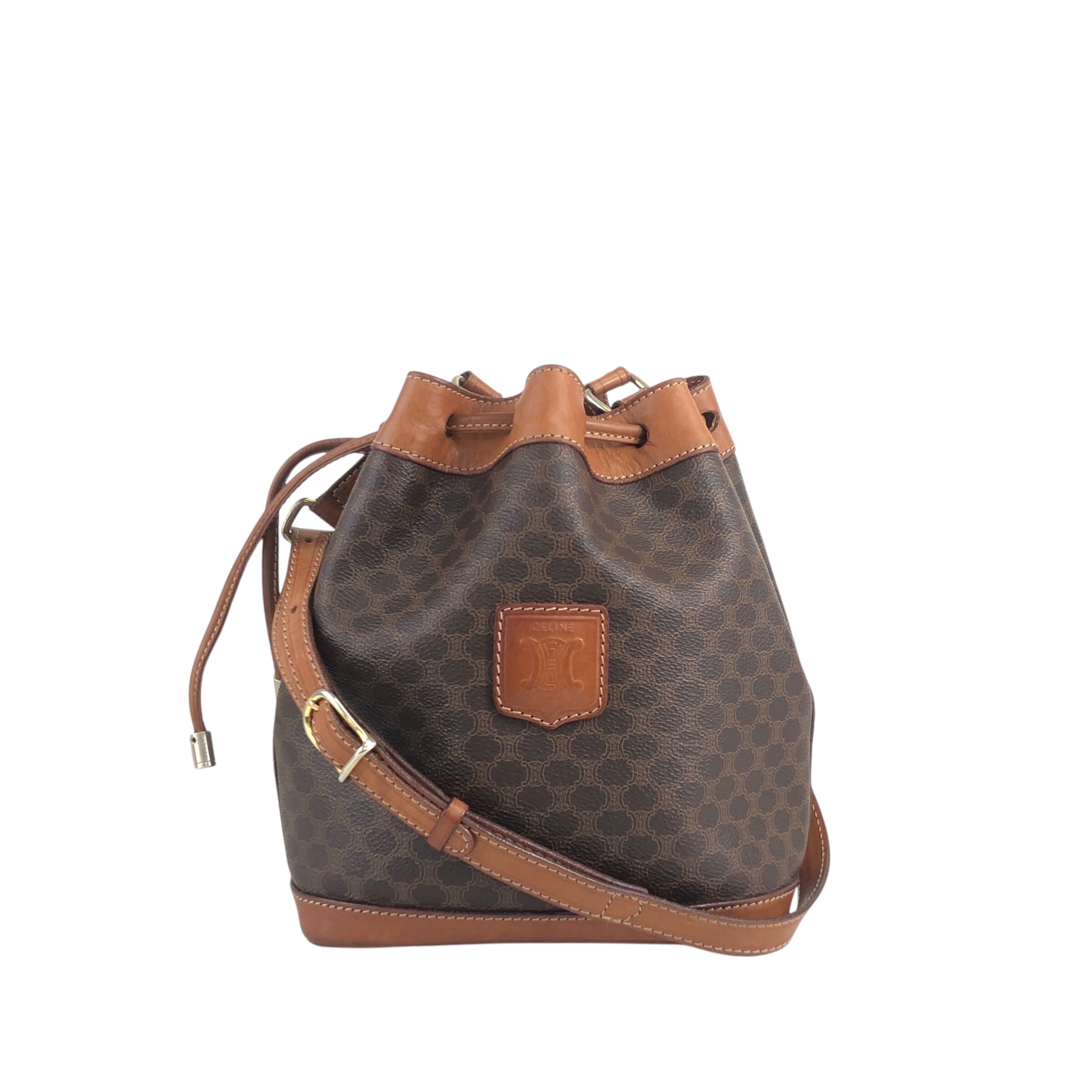 CELINE セリーヌ マカダム ショルダーバッグ ブラウン ブラゾン型押し