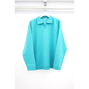 [Blanc YM] (ブランワイエム) BL-23A-WKSS Wool Knit Skipper Shirt (Turquoise Blue)