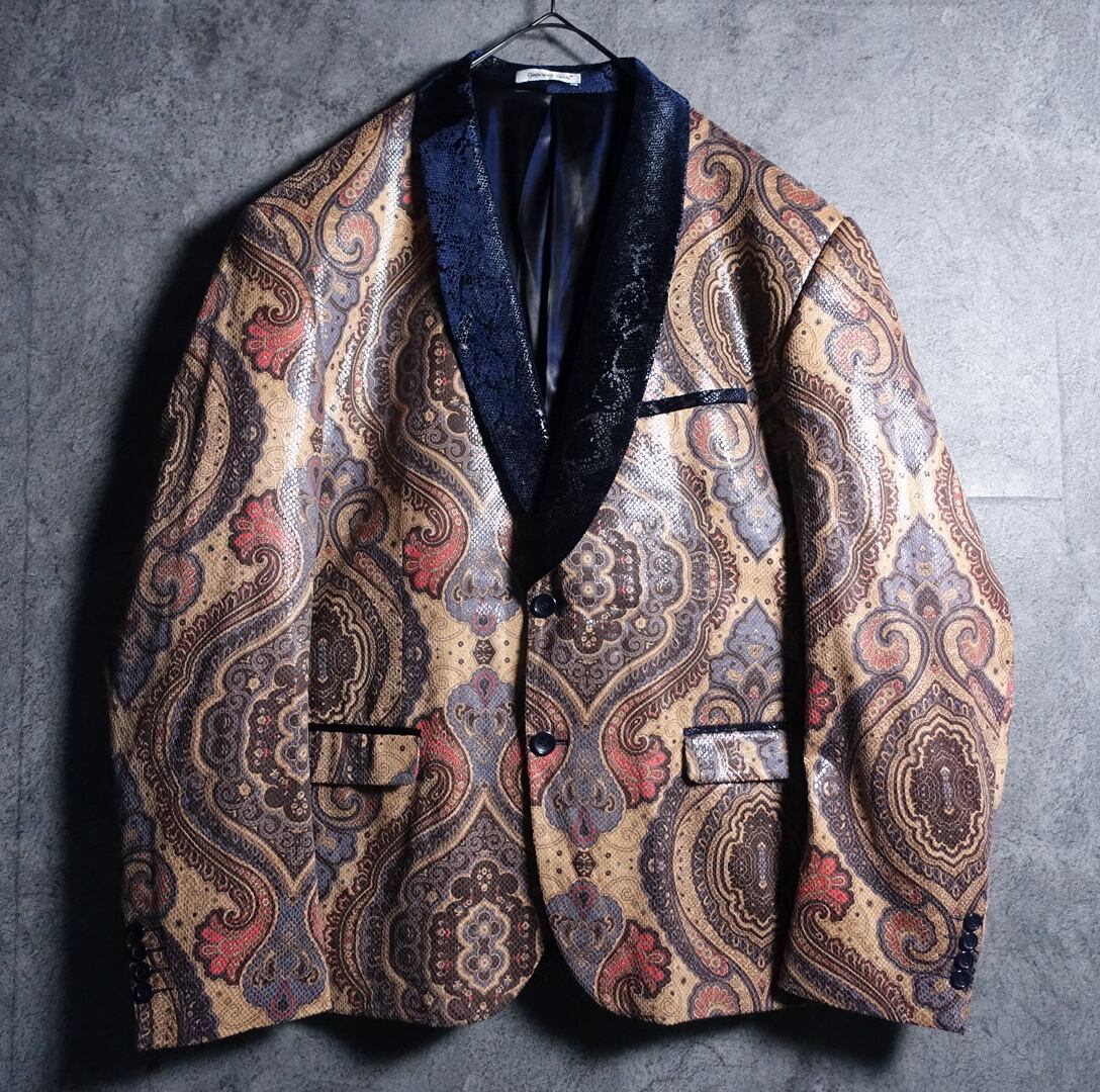 Multicolor ornament pattern collar switching design tailored jacket