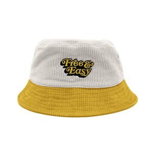 Free & Easy | Be Happy Two Tone Fat Corduroy Bucket Hat | Bone/Yellow