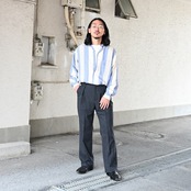 レザージャケット、グーチレーヨンストライプロングスリーブシャツデッドストック
