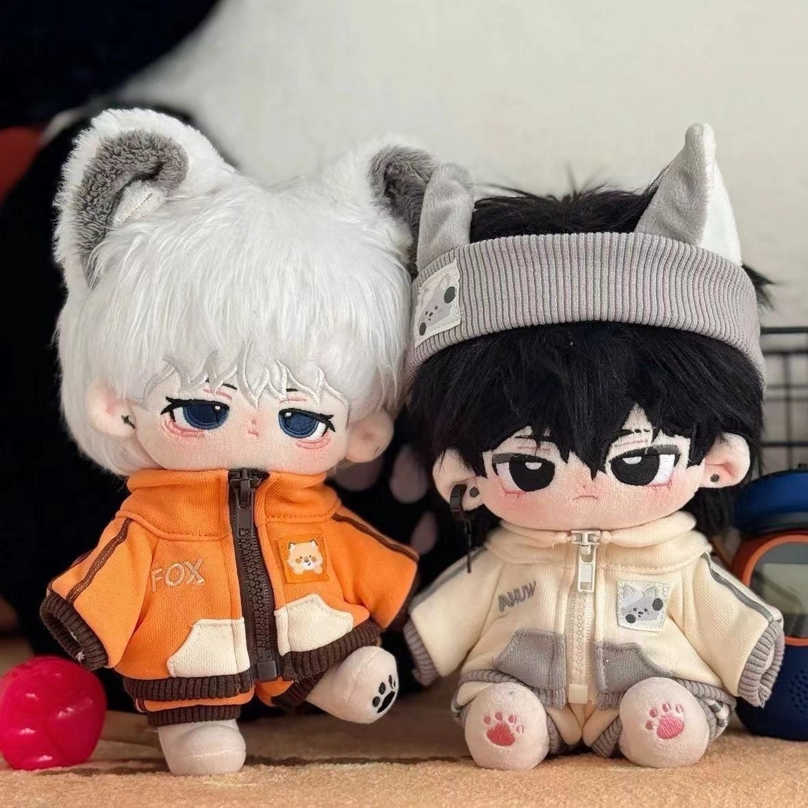 20cmぬいぐるみ用 キツネ/オオカミ柄 トップス+パンツ+ニットヘア