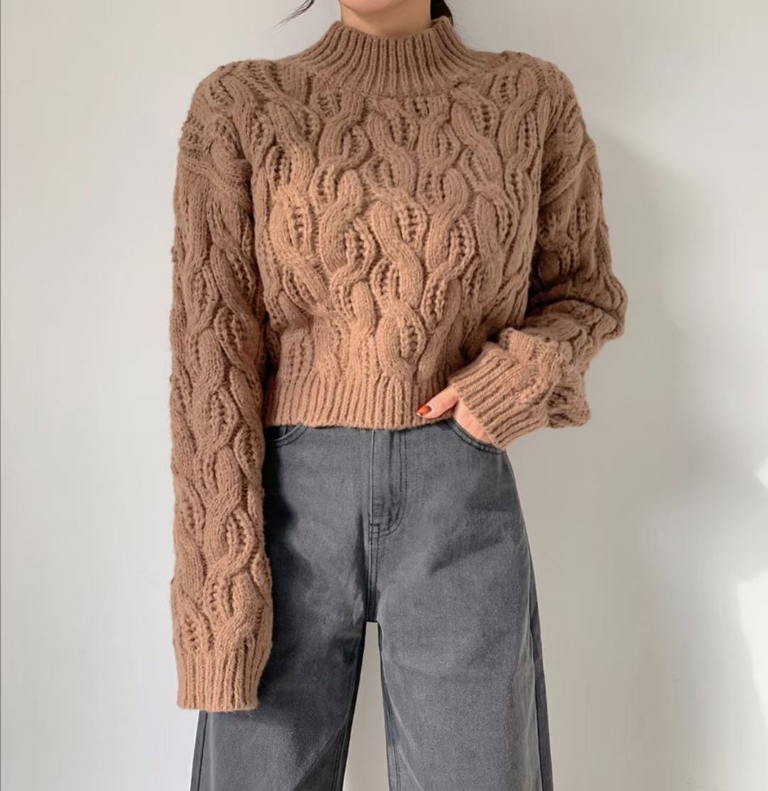 ゲーブル編み　ショート丈ニット　AJ1079-D02