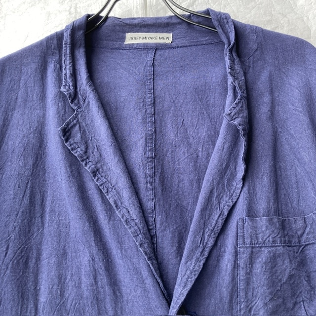 ISSEY MIYAKE MEN テーラードジャケット 90s ネイビー 麻100% 古着 メンズ 画像4