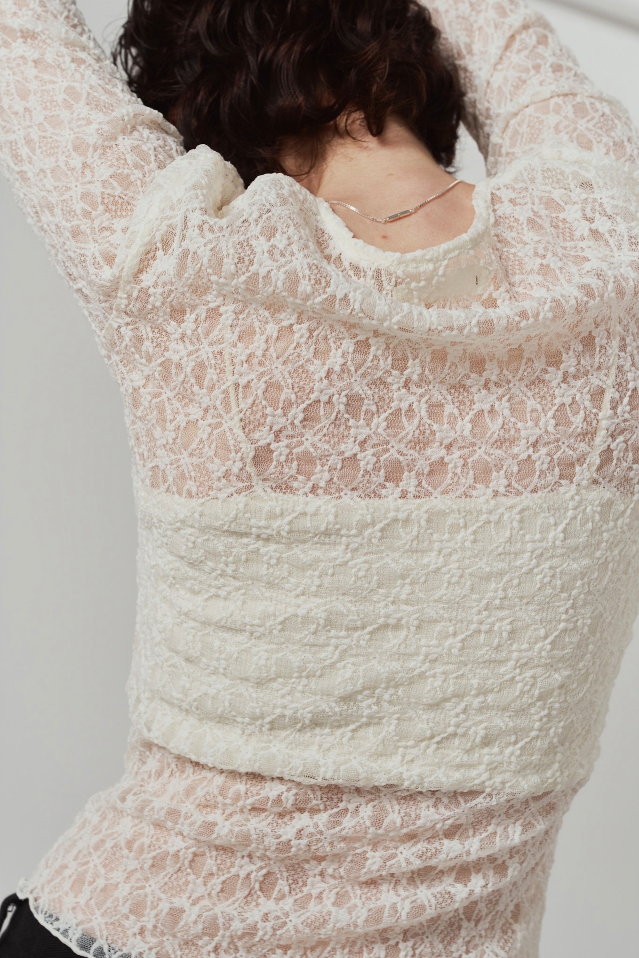 Lace Gathered Top / WHITE - 6