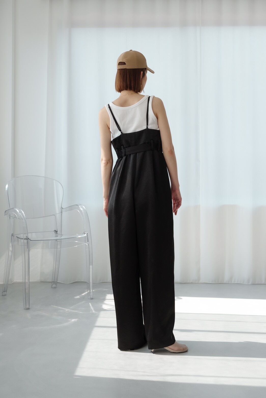 サロペット・オーバーオール・オールインワン roughlow otona satin wide salopette otona satin wide salopette(black) 10月中旬頃から発送予定 | roughlow