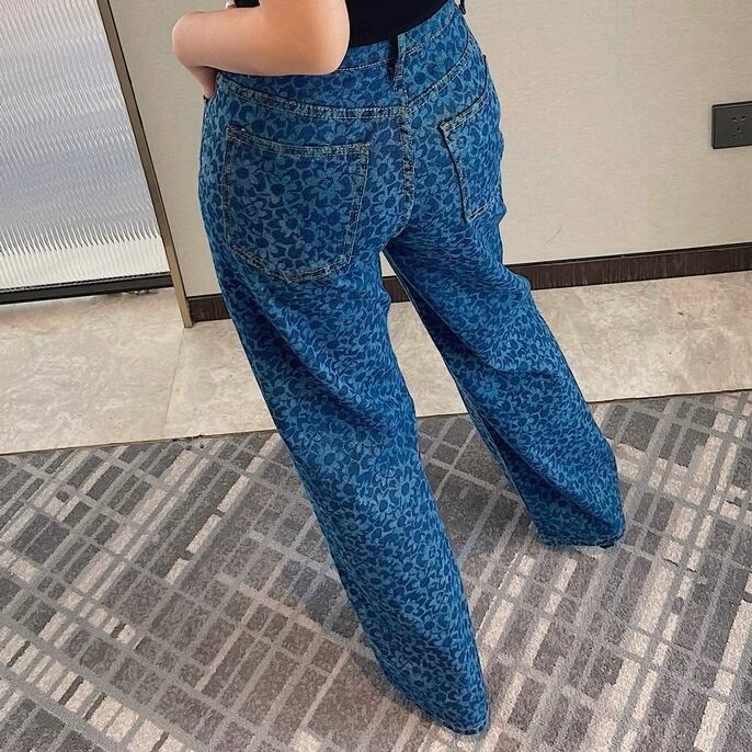 花柄 ハイウエスト デニムパンツ 00539