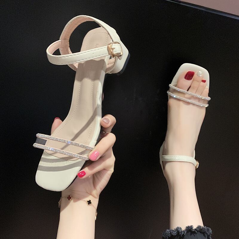 ミドルヒールサンダル女性の妖精靴女性2020新しい夏の厚いヒールファッションオープントゥバックルローマンシューズ 部族の婦人靴2680305