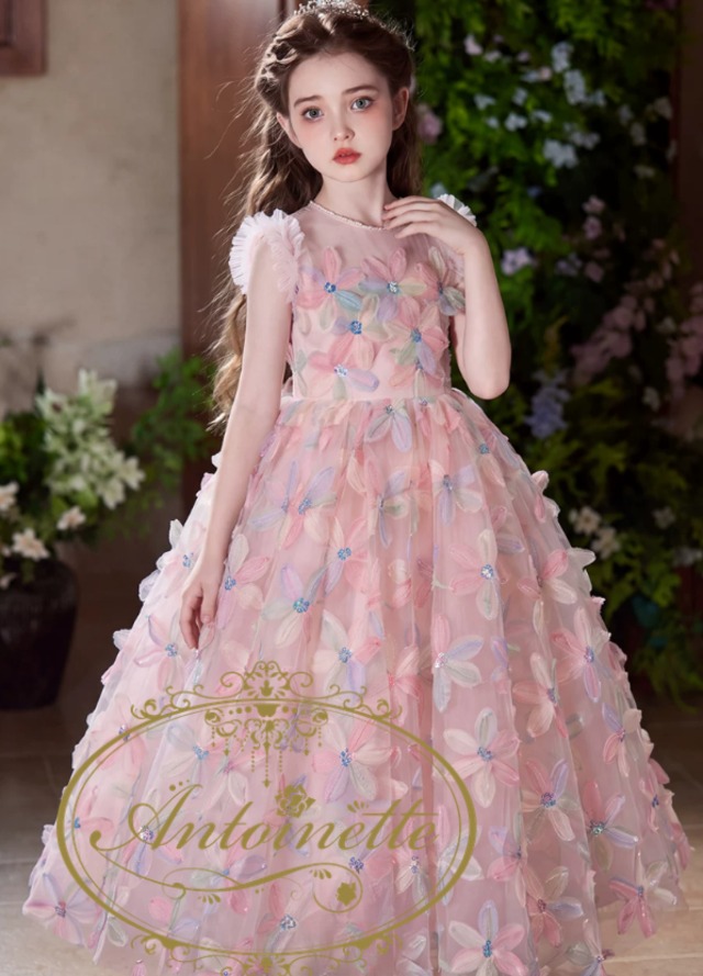110~160 花 フラワー きれい かわいい ボタニカル flower dress 子供 ドレス ピアノ発表会 結婚式 卒業式 フォーマル ロングドレス 女の子 刺繍 入園式 パーティードレス スパンコール